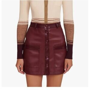 STAUD Paper Skirt Faux Leather Snap Front Mini Skirt Plum